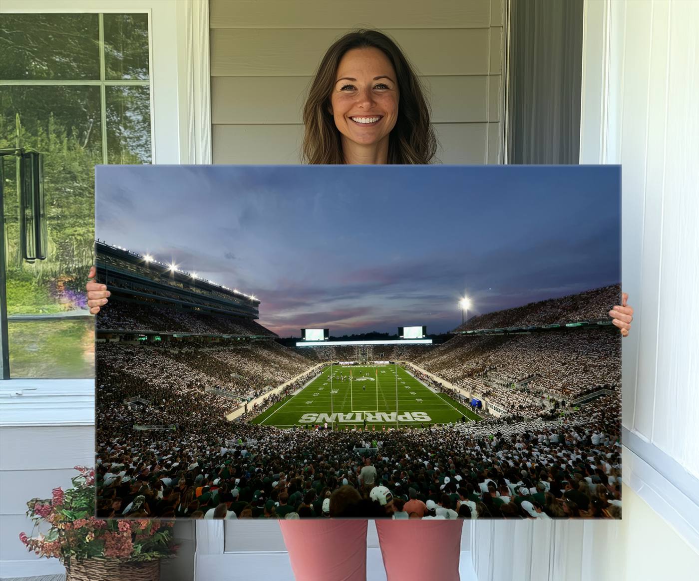 Michigan State Spartans Football Team Print - East Lansing Spartan Stadium Canvas Print