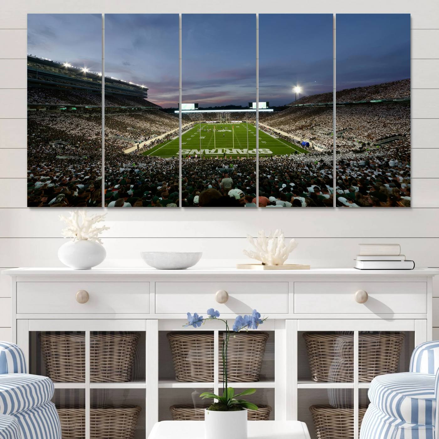 90831-MGV-CV-60X31-5P-Michigan State Spartans Football Team Print - East Lansing Spartan Stadium Canvas Print
