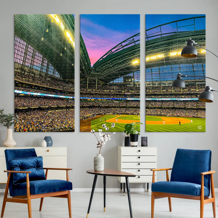 Milwaukee Brewers Baseball Team Print - American Family Field Stadium Wall Art Canvas Print 