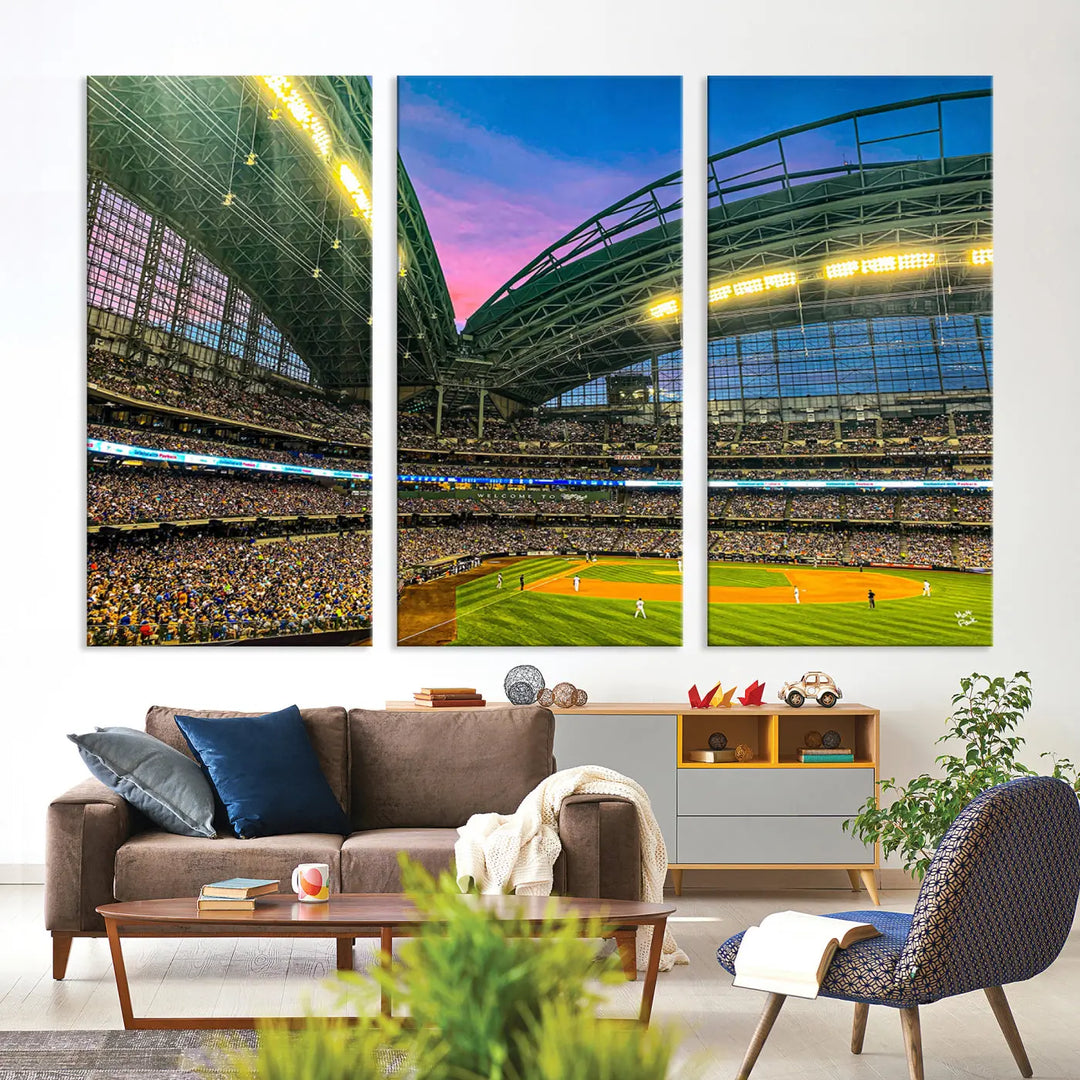 Milwaukee Brewers Baseball Team Print - American Family Field Stadium Wall Art Canvas Print 