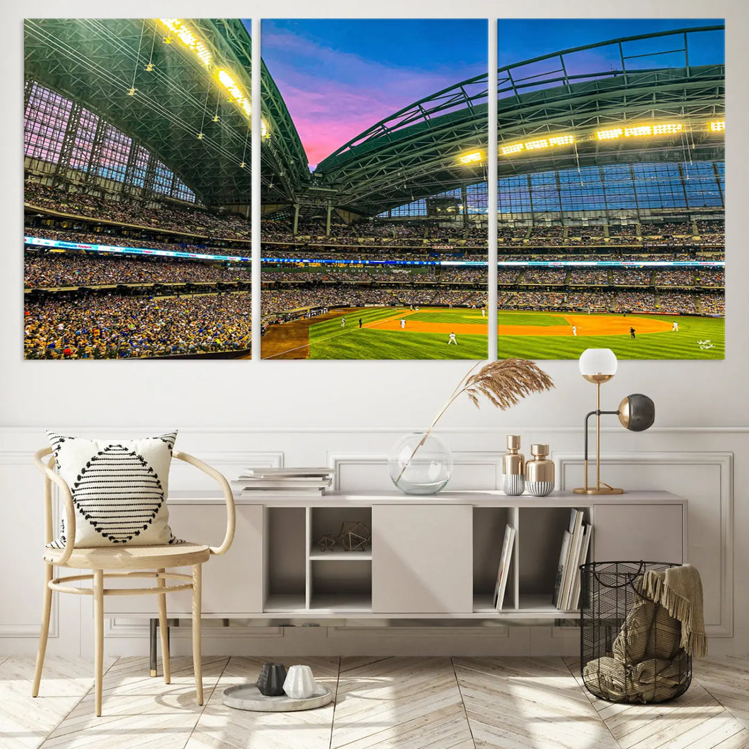 Milwaukee Brewers Baseball Team Print - American Family Field Stadium Wall Art Canvas Print 