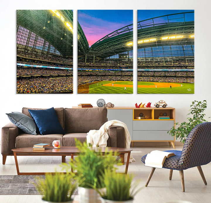 Milwaukee Brewers Baseball Team Print - American Family Field Stadium Wall Art Canvas Print 