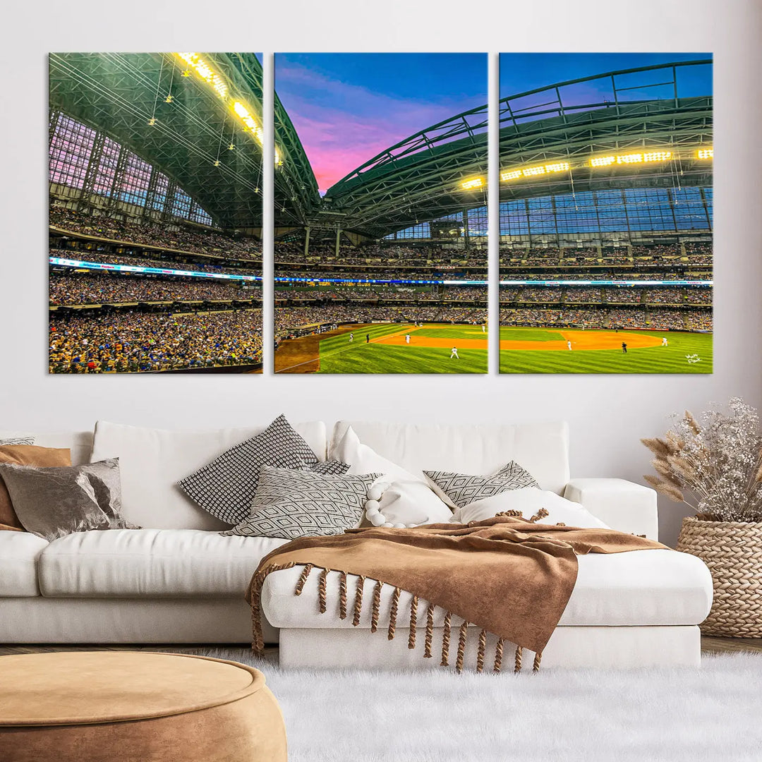 Milwaukee Brewers Baseball Team Print - American Family Field Stadium Wall Art Canvas Print 