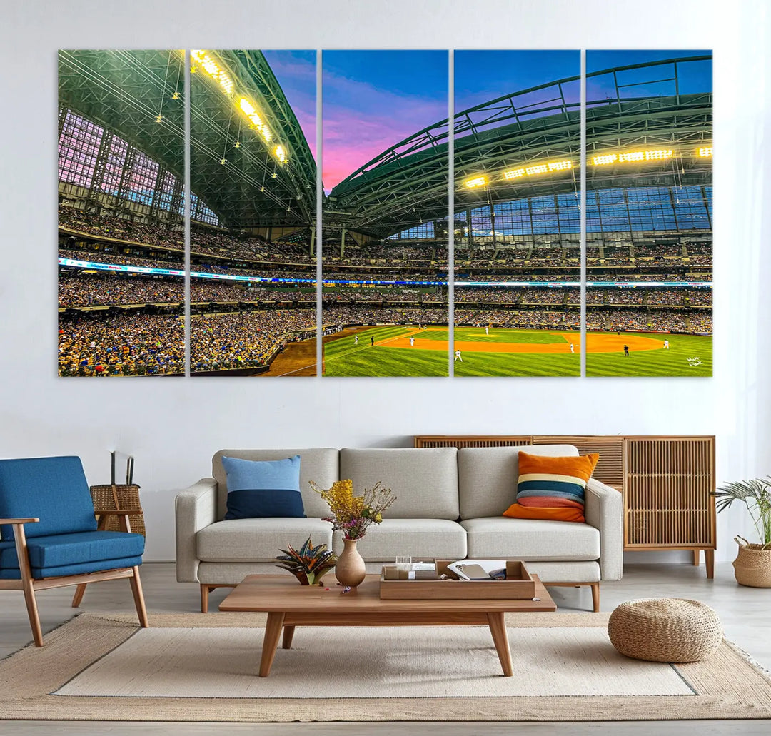 Milwaukee Brewers Baseball Team Print - American Family Field Stadium Wall Art Canvas Print 