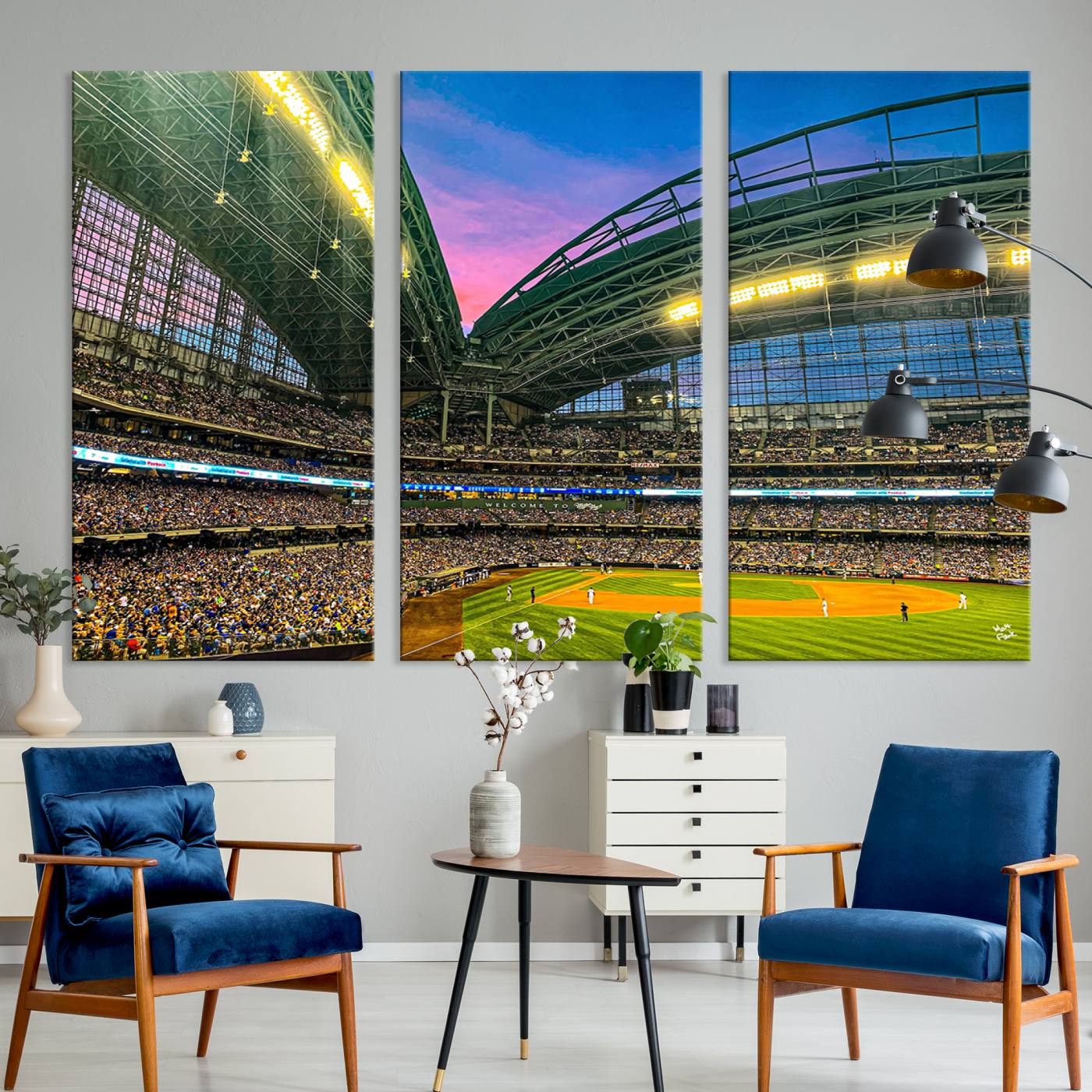 17006-MGV-CV-48X32-3P-Milwaukee Brewers Baseball Team Print Canvas- American Family Field Stadium Wall Art Canvas Print