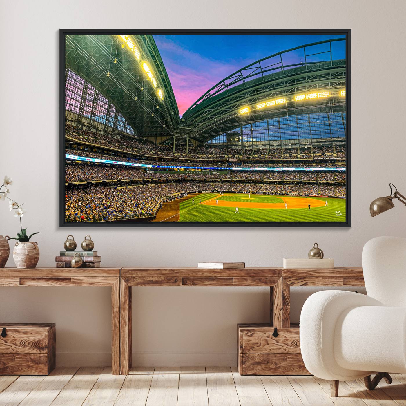17006-MGV-FC-36X24_Black-Milwaukee Brewers Baseball Team Print Canvas- American Family Field Stadium Wall Art Canvas Print