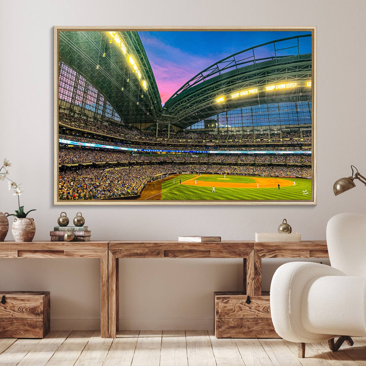 17006-MGV-FC-36X24_Natural-Milwaukee Brewers Baseball Team Print Canvas- American Family Field Stadium Wall Art Canvas Print