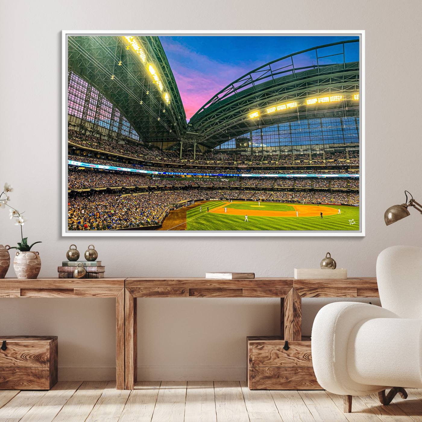 17006-MGV-FC-36X24_White-Milwaukee Brewers Baseball Team Print Canvas- American Family Field Stadium Wall Art Canvas Print