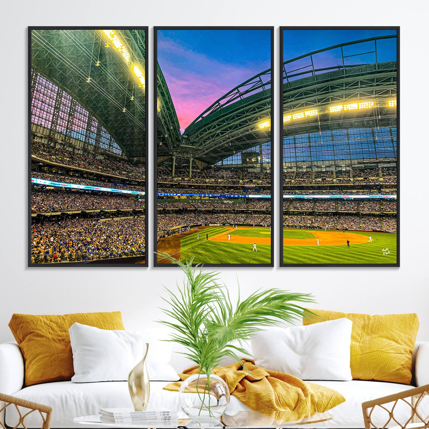 17006-MGV-FC-48X32-3P_Black-Milwaukee Brewers Baseball Team Print Canvas- American Family Field Stadium Wall Art Canvas Print
