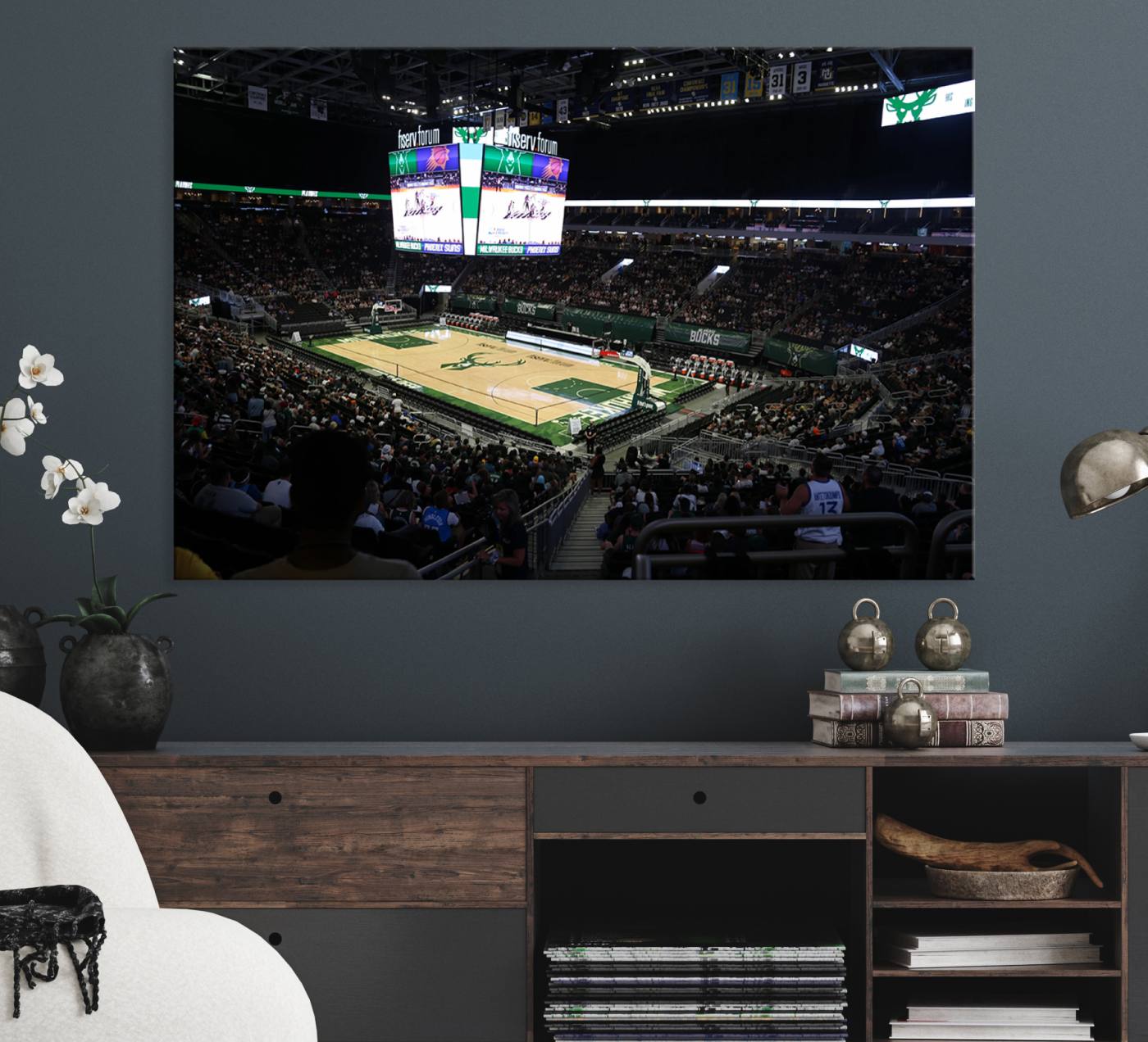 69882-MGV-CV-36X24-Milwaukee Bucks Basketball Print - Fiserv Forum Stadium Wall Art Canvas Print
