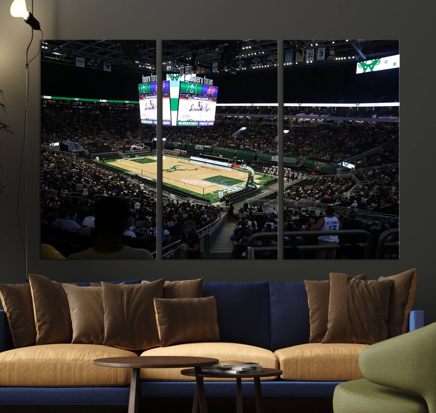 69882-MGV-CV-36X24-Milwaukee Bucks Basketball Print - Fiserv Forum Stadium Wall Art Canvas Print