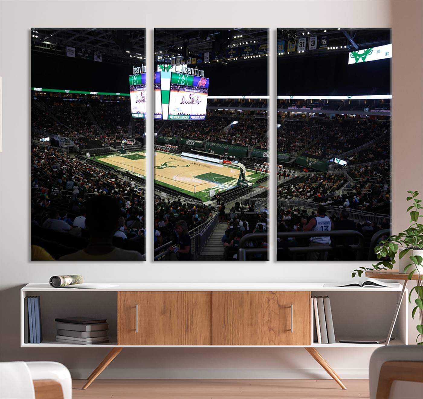 69882-MGV-CV-36X24-Milwaukee Bucks Basketball Print - Fiserv Forum Stadium Wall Art Canvas Print