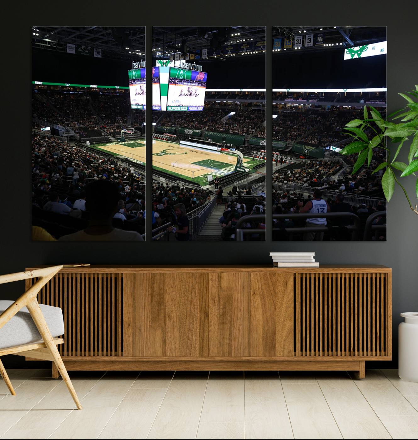 69882-MGV-CV-36X24-Milwaukee Bucks Basketball Print - Fiserv Forum Stadium Wall Art Canvas Print