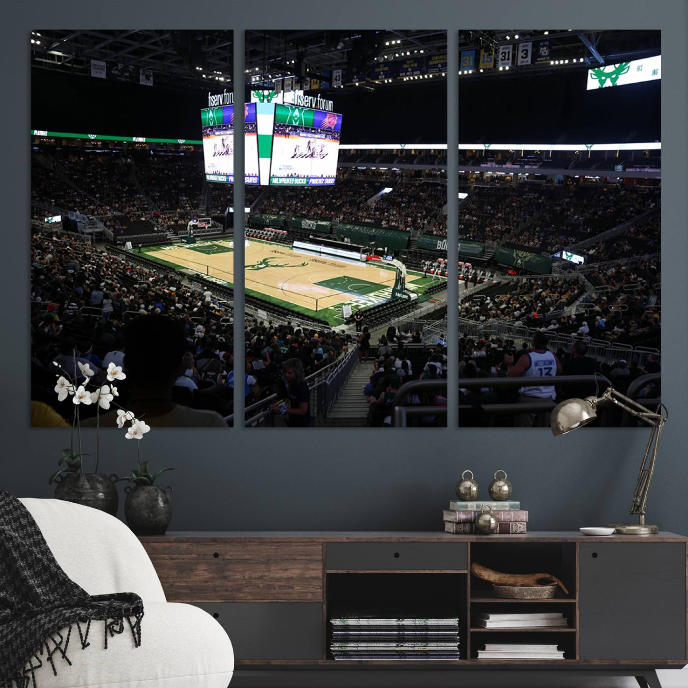 69882-MGV-CV-36X24-Milwaukee Bucks Basketball Print - Fiserv Forum Stadium Wall Art Canvas Print