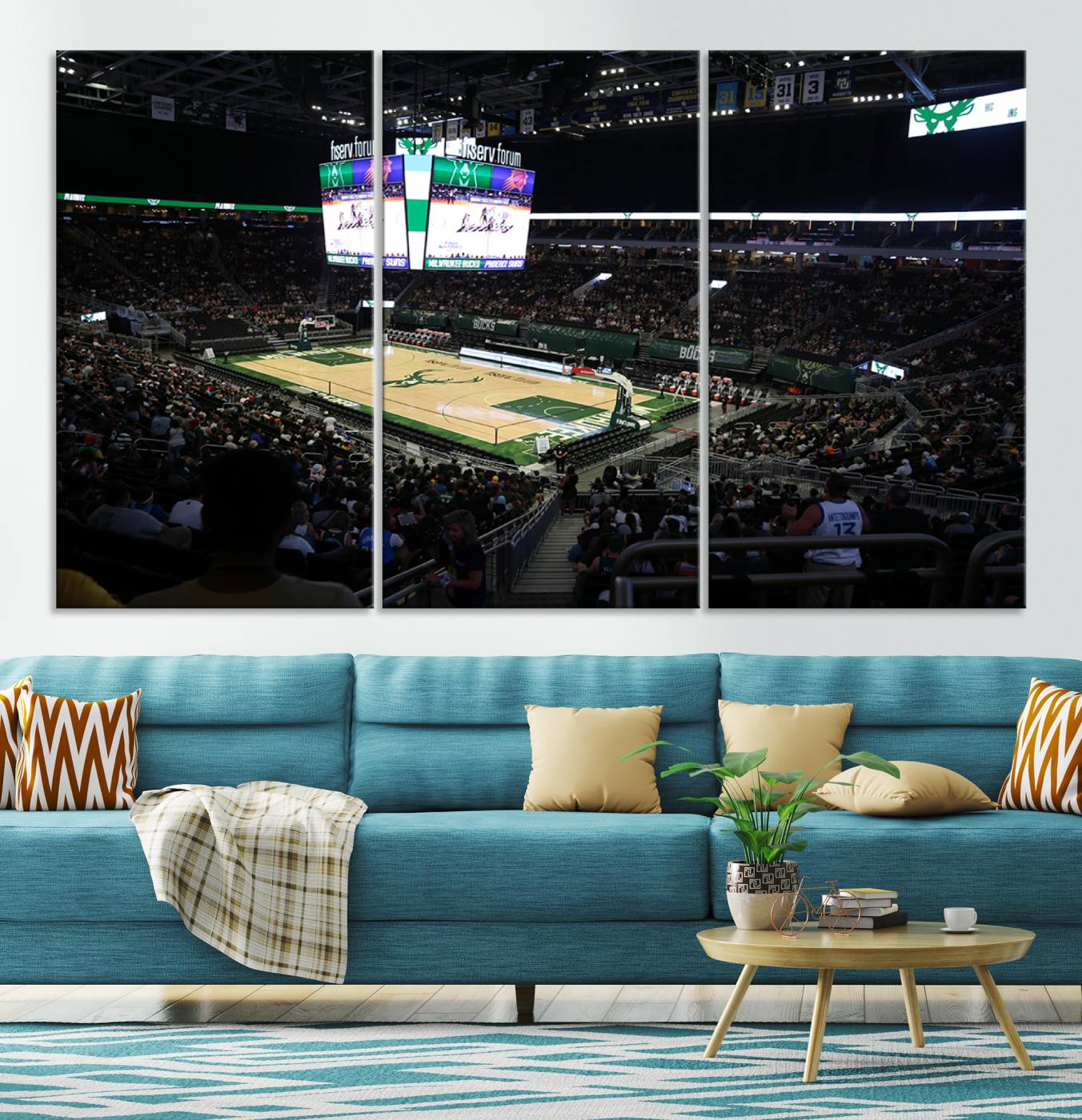 69882-MGV-CV-36X24-Milwaukee Bucks Basketball Print - Fiserv Forum Stadium Wall Art Canvas Print