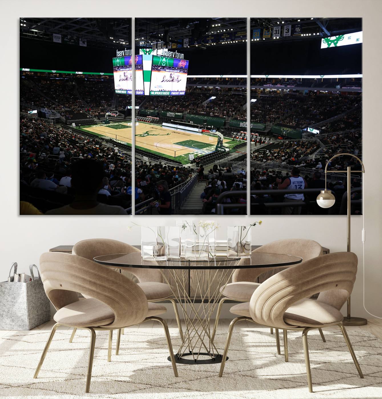 69882-MGV-CV-36X24-Milwaukee Bucks Basketball Print - Fiserv Forum Stadium Wall Art Canvas Print