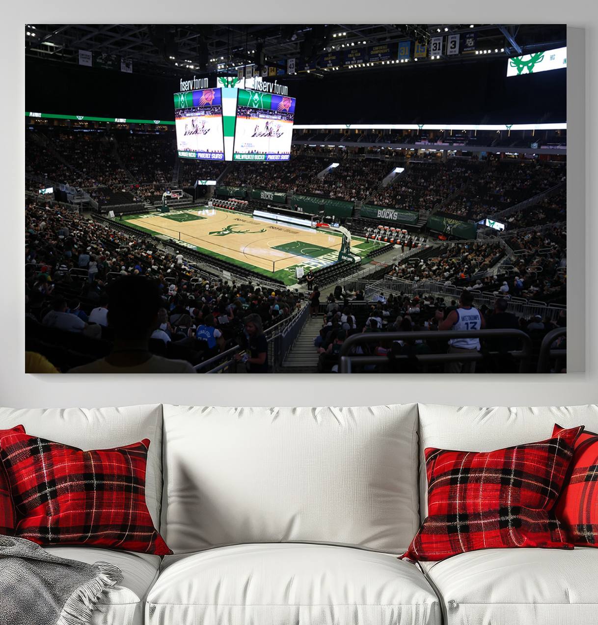 69882-MGV-CV-36X24-Milwaukee Bucks Basketball Print - Fiserv Forum Stadium Wall Art Canvas Print
