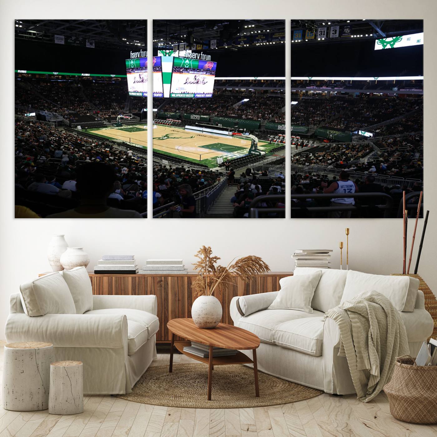 69882-MGV-CV-36X24-Milwaukee Bucks Basketball Print - Fiserv Forum Stadium Wall Art Canvas Print