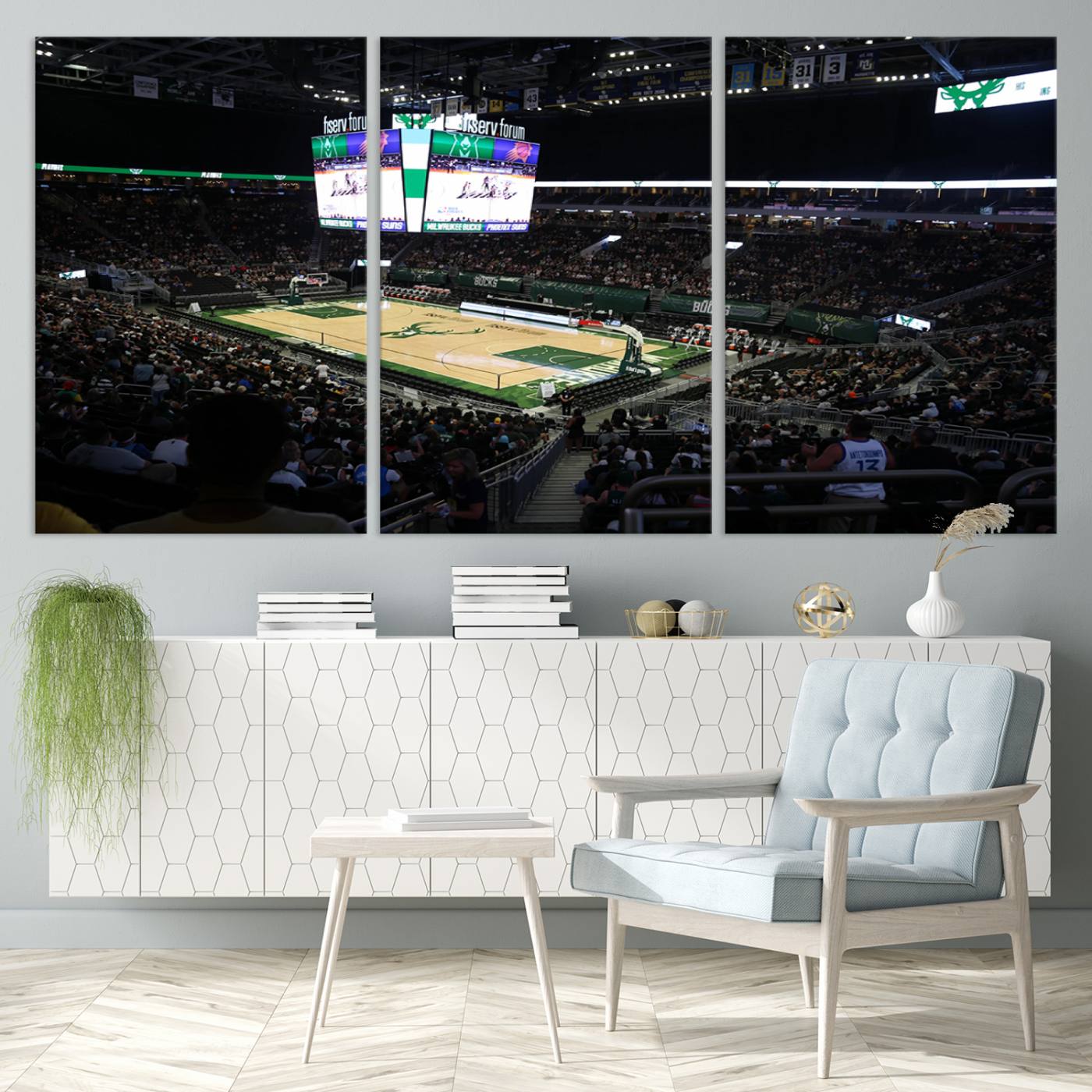 69882-MGV-CV-36X24-Milwaukee Bucks Basketball Print - Fiserv Forum Stadium Wall Art Canvas Print