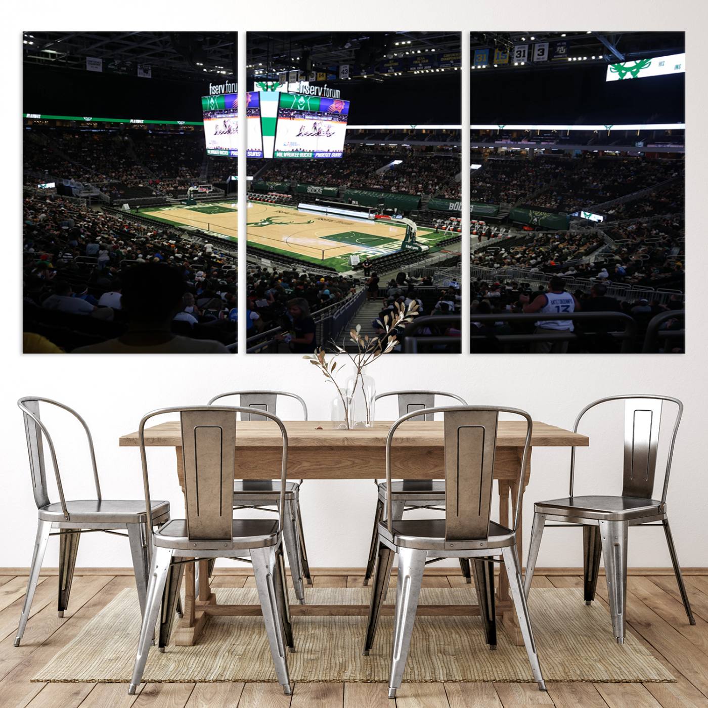69882-MGV-CV-36X24-Milwaukee Bucks Basketball Print - Fiserv Forum Stadium Wall Art Canvas Print