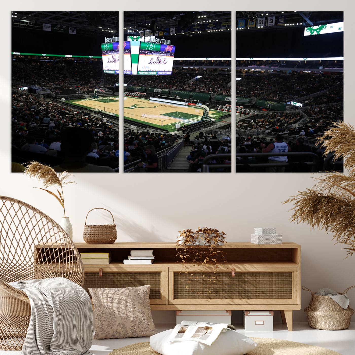 69882-MGV-CV-36X24-Milwaukee Bucks Basketball Print - Fiserv Forum Stadium Wall Art Canvas Print