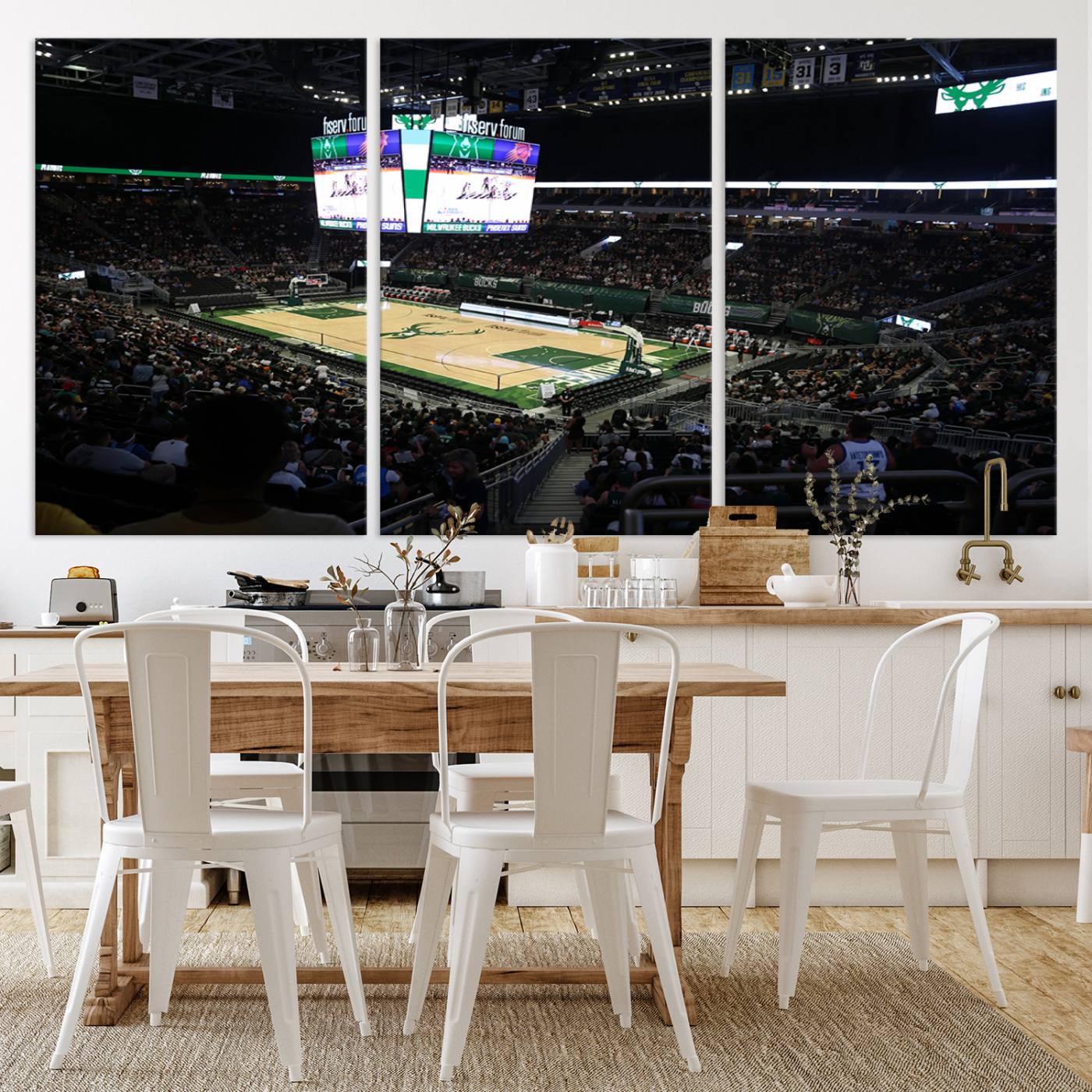 69882-MGV-CV-36X24-Milwaukee Bucks Basketball Print - Fiserv Forum Stadium Wall Art Canvas Print