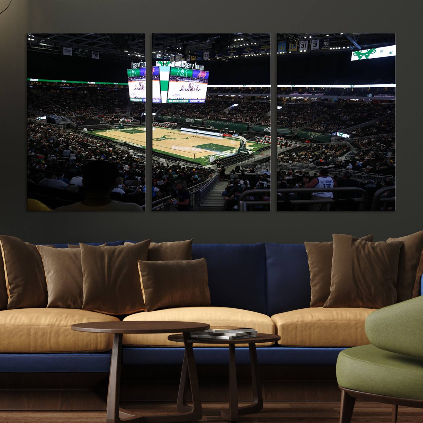 69882-MGV-CV-36X24-Milwaukee Bucks Basketball Print - Fiserv Forum Stadium Wall Art Canvas Print