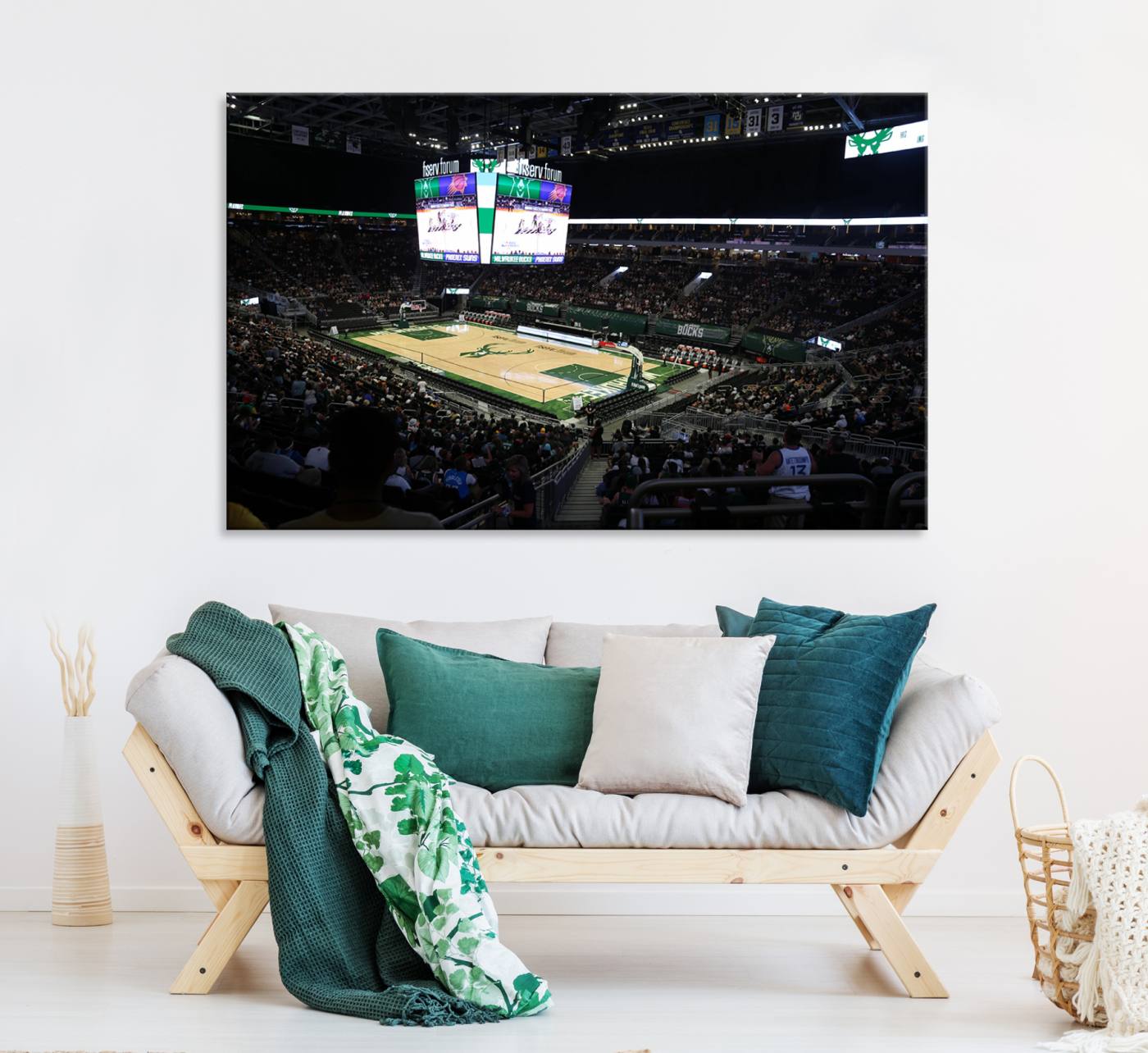 69882-MGV-CV-36X24-Milwaukee Bucks Basketball Print - Fiserv Forum Stadium Wall Art Canvas Print