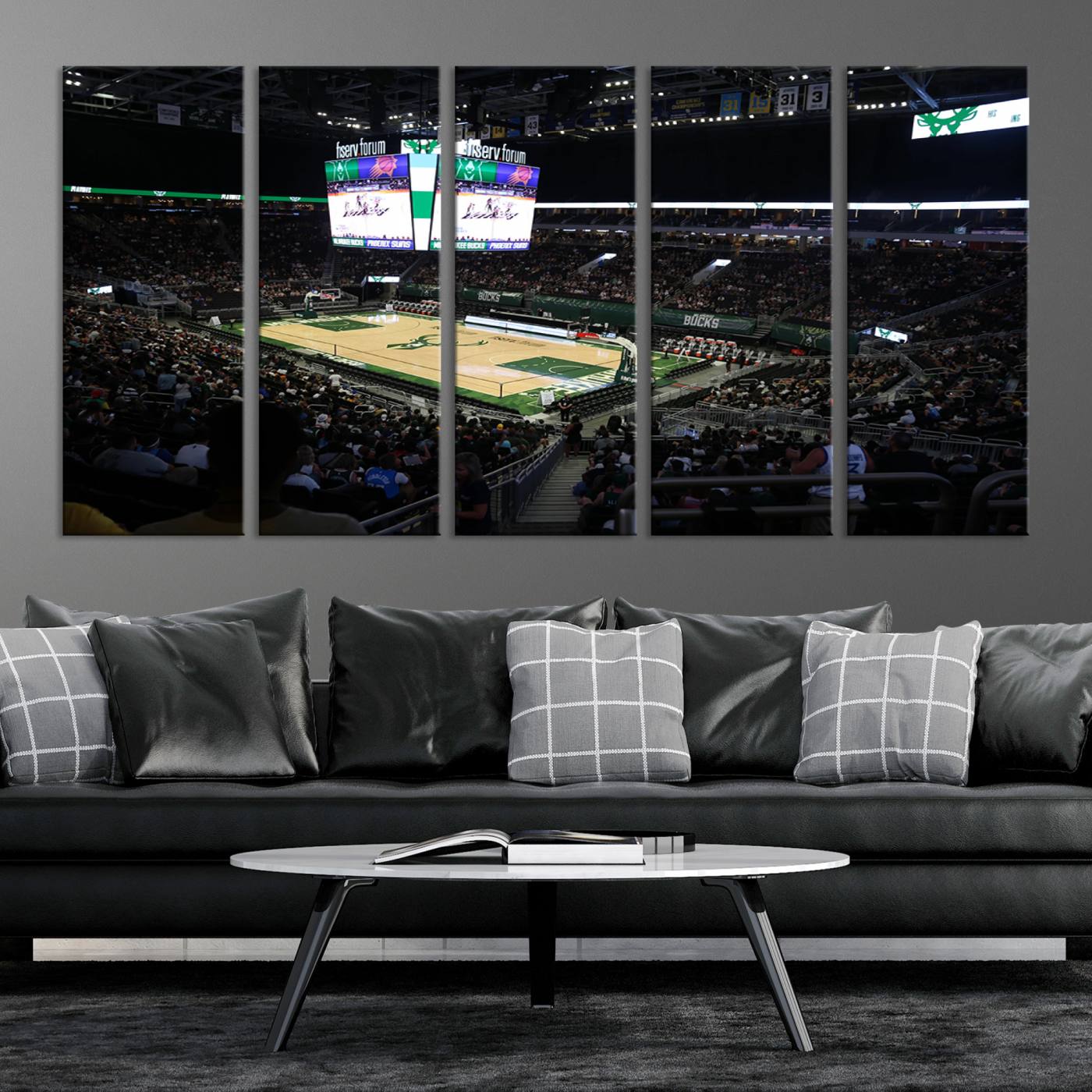 69882-MGV-CV-36X24-Milwaukee Bucks Basketball Print - Fiserv Forum Stadium Wall Art Canvas Print