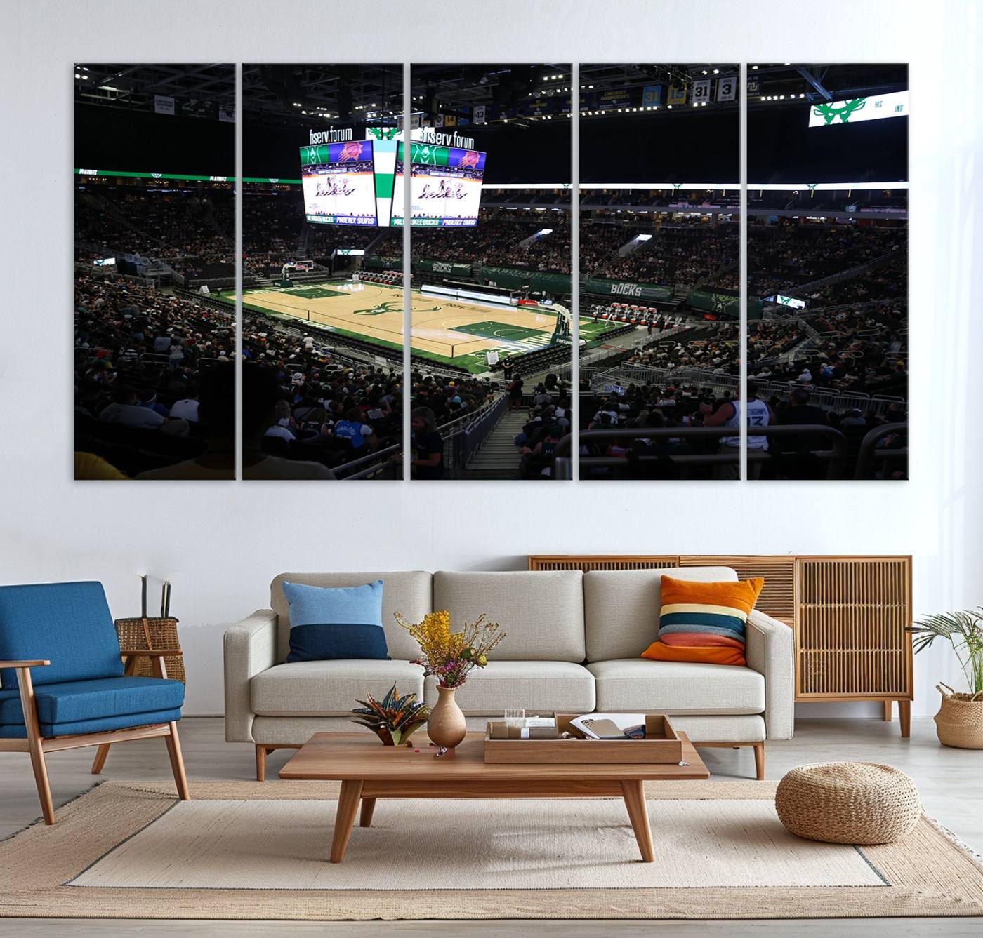 69882-MGV-CV-36X24-Milwaukee Bucks Basketball Print - Fiserv Forum Stadium Wall Art Canvas Print