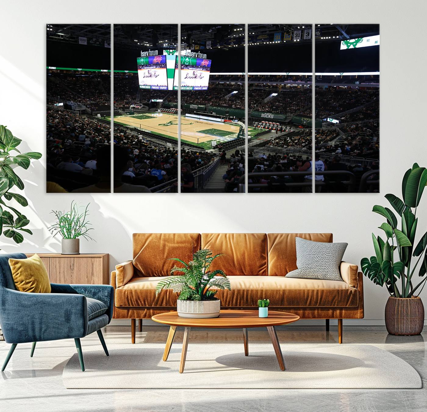 69882-MGV-CV-36X24-Milwaukee Bucks Basketball Print - Fiserv Forum Stadium Wall Art Canvas Print