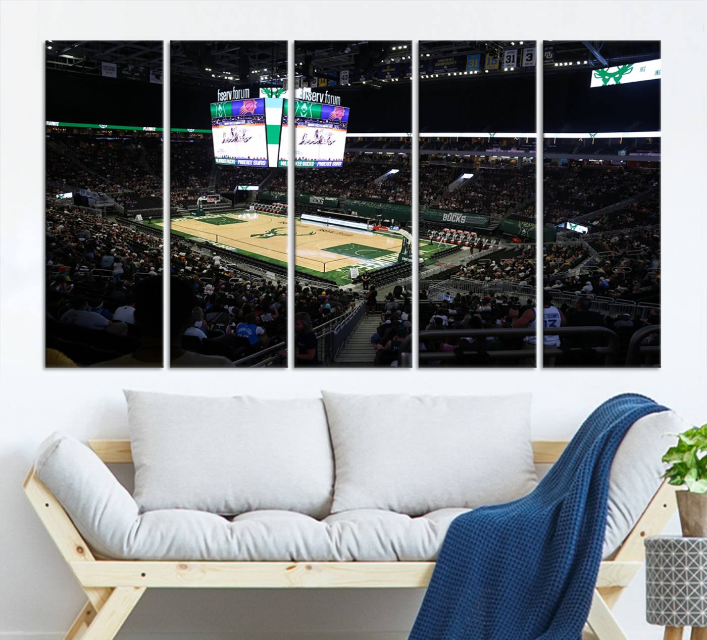 69882-MGV-CV-36X24-Milwaukee Bucks Basketball Print - Fiserv Forum Stadium Wall Art Canvas Print