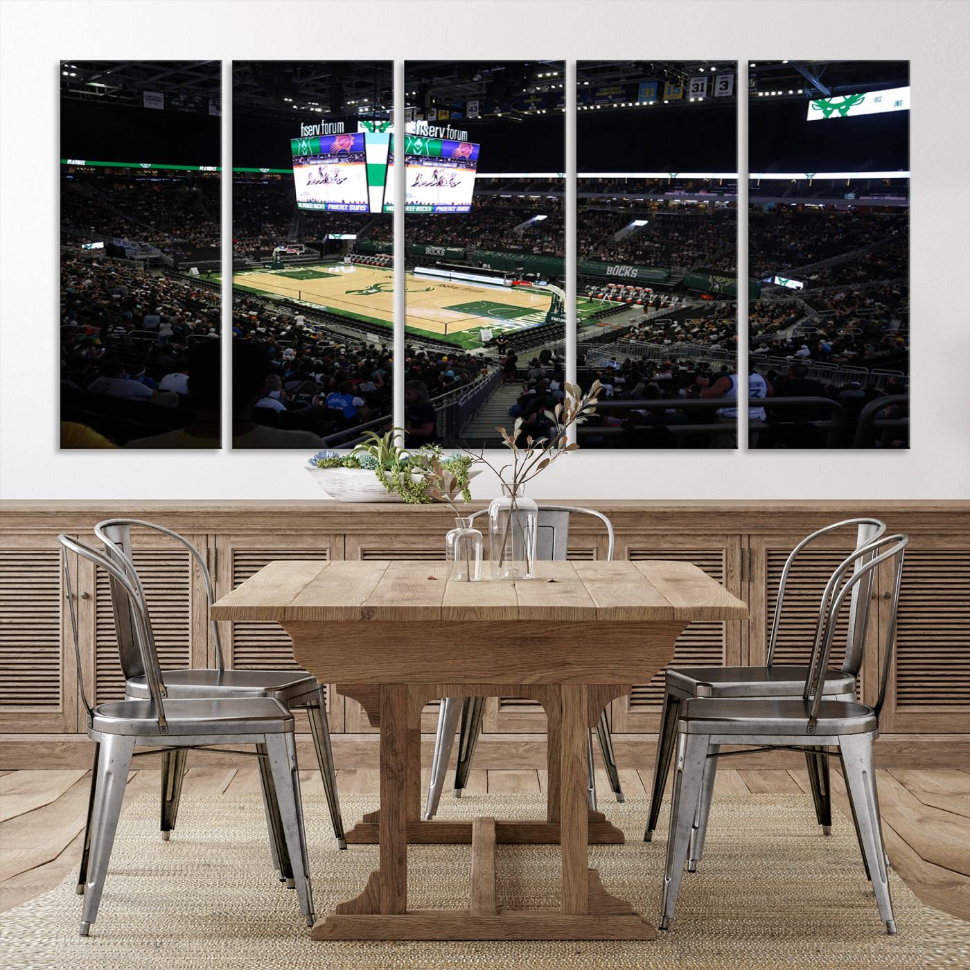 69882-MGV-CV-36X24-Milwaukee Bucks Basketball Print - Fiserv Forum Stadium Wall Art Canvas Print