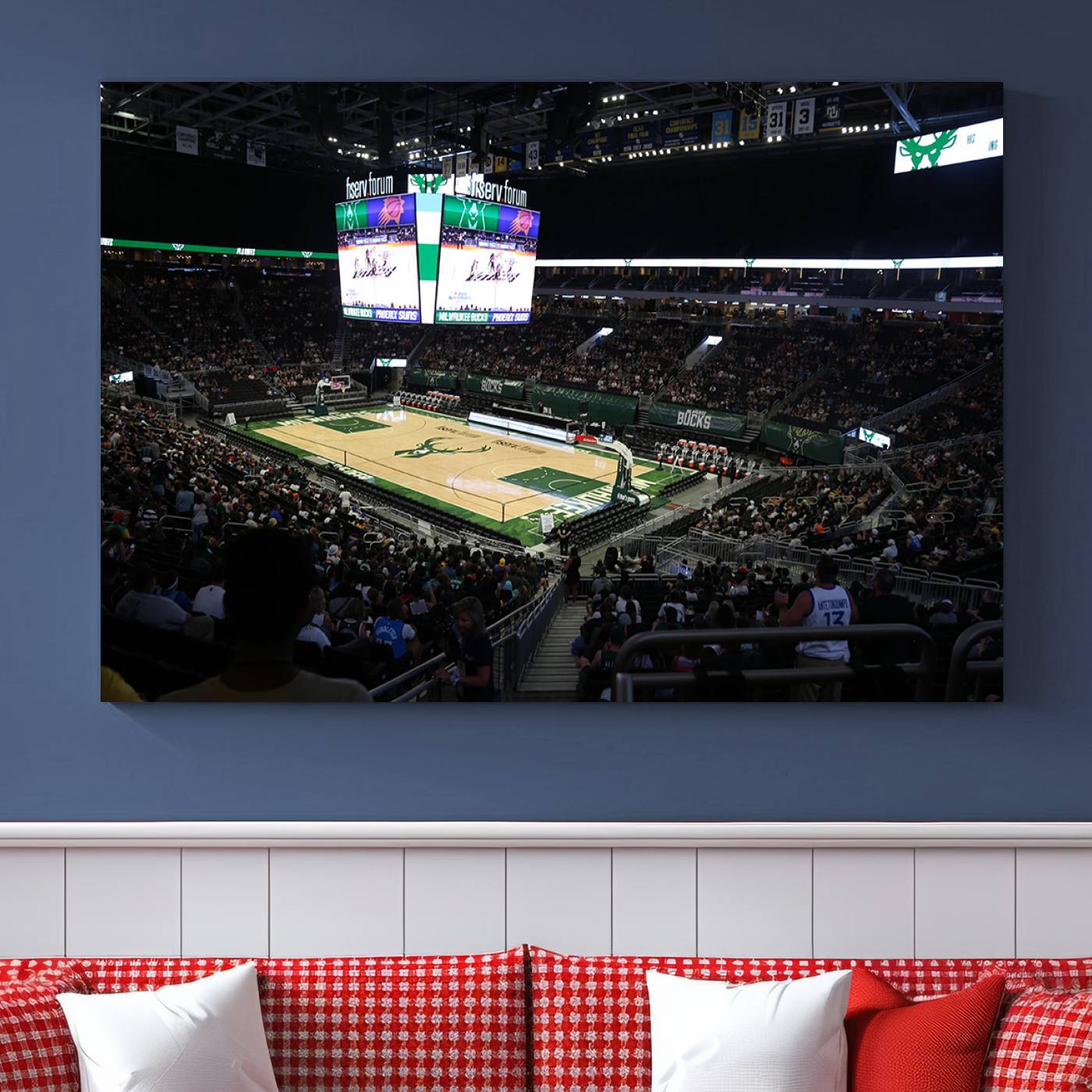 69882-MGV-CV-36X24-Milwaukee Bucks Basketball Print - Fiserv Forum Stadium Wall Art Canvas Print