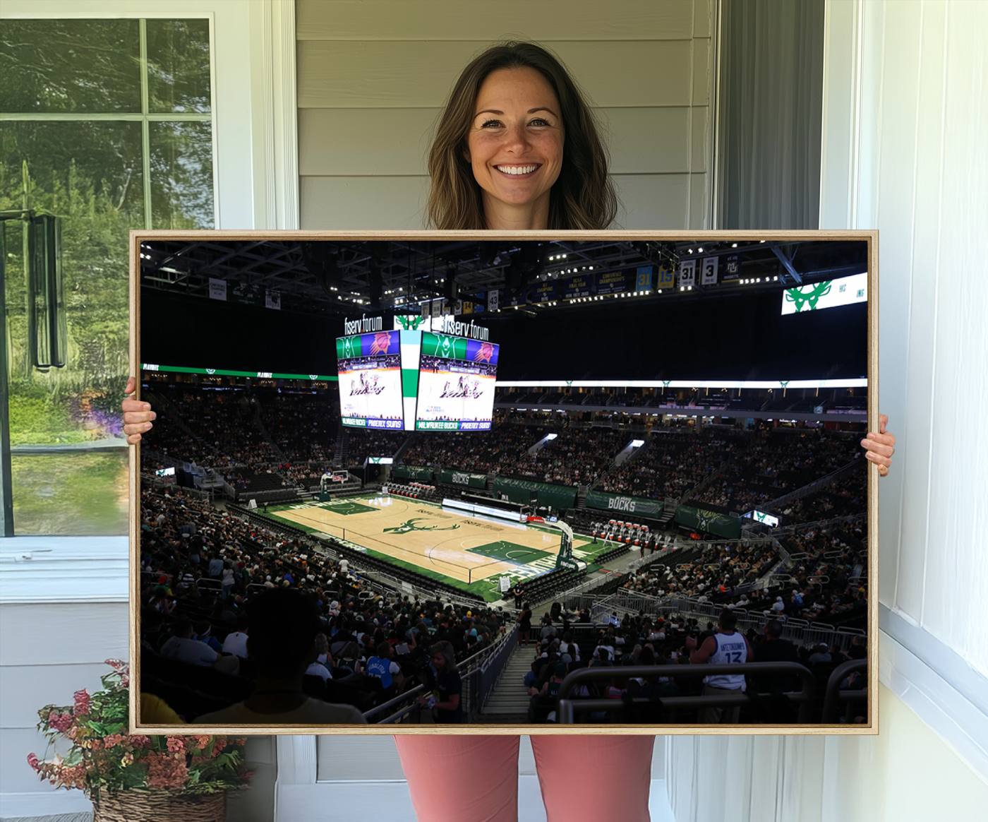 69882-MGV-CV-36X24-Milwaukee Bucks Basketball Print - Fiserv Forum Stadium Wall Art Canvas Print