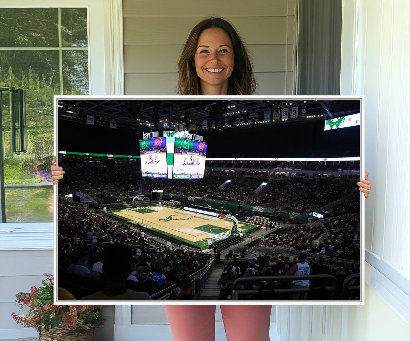 69882-MGV-CV-36X24-Milwaukee Bucks Basketball Print - Fiserv Forum Stadium Wall Art Canvas Print