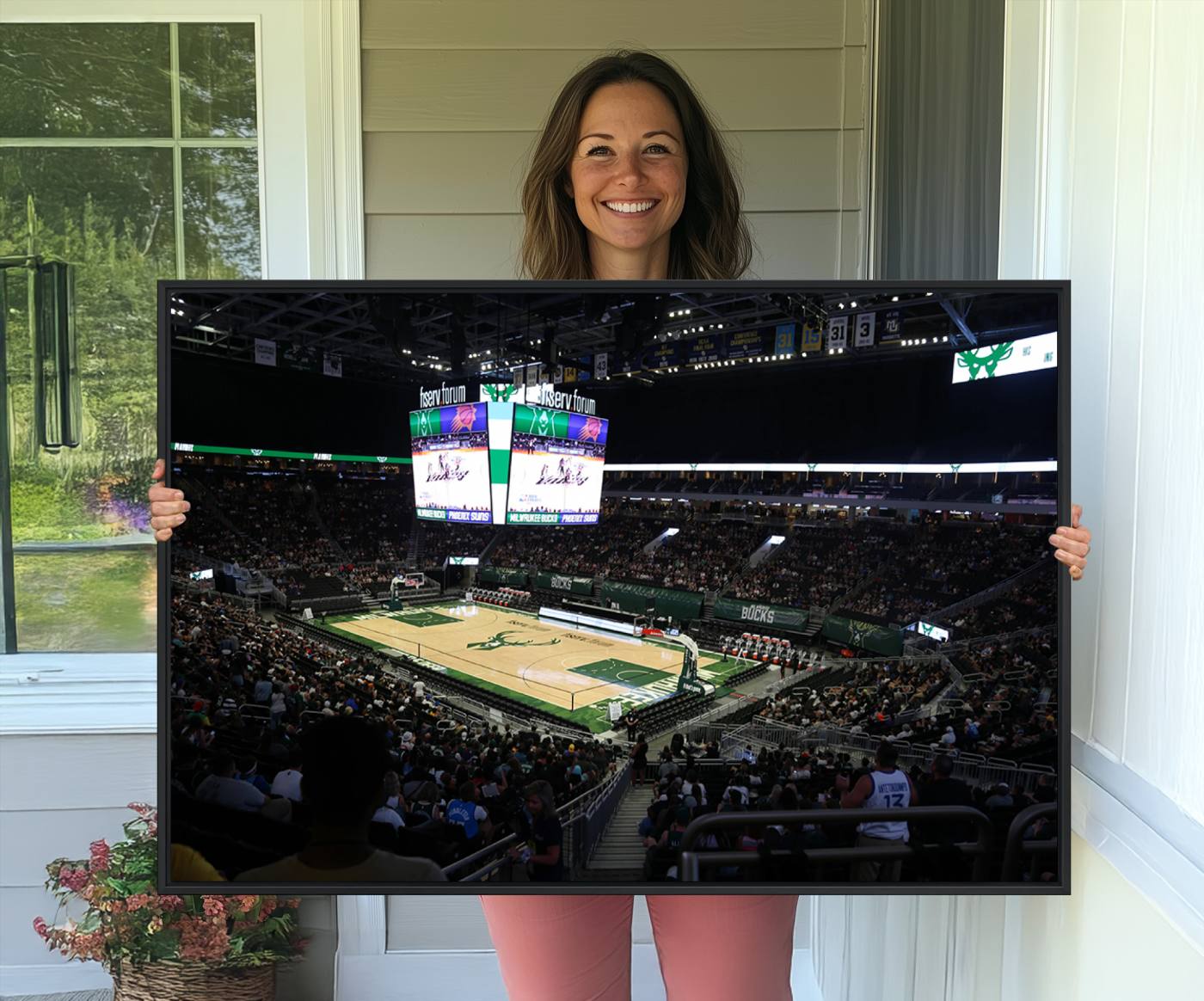 69882-MGV-CV-36X24-Milwaukee Bucks Basketball Print - Fiserv Forum Stadium Wall Art Canvas Print