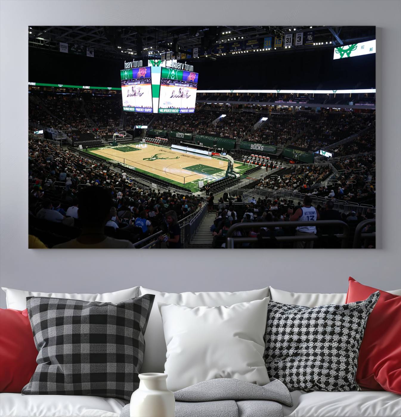 69882-MGV-CV-36X24-Milwaukee Bucks Basketball Print - Fiserv Forum Stadium Wall Art Canvas Print