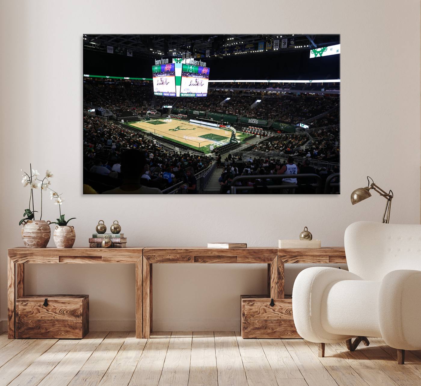 69882-MGV-CV-36X24-Milwaukee Bucks Basketball Print - Fiserv Forum Stadium Wall Art Canvas Print