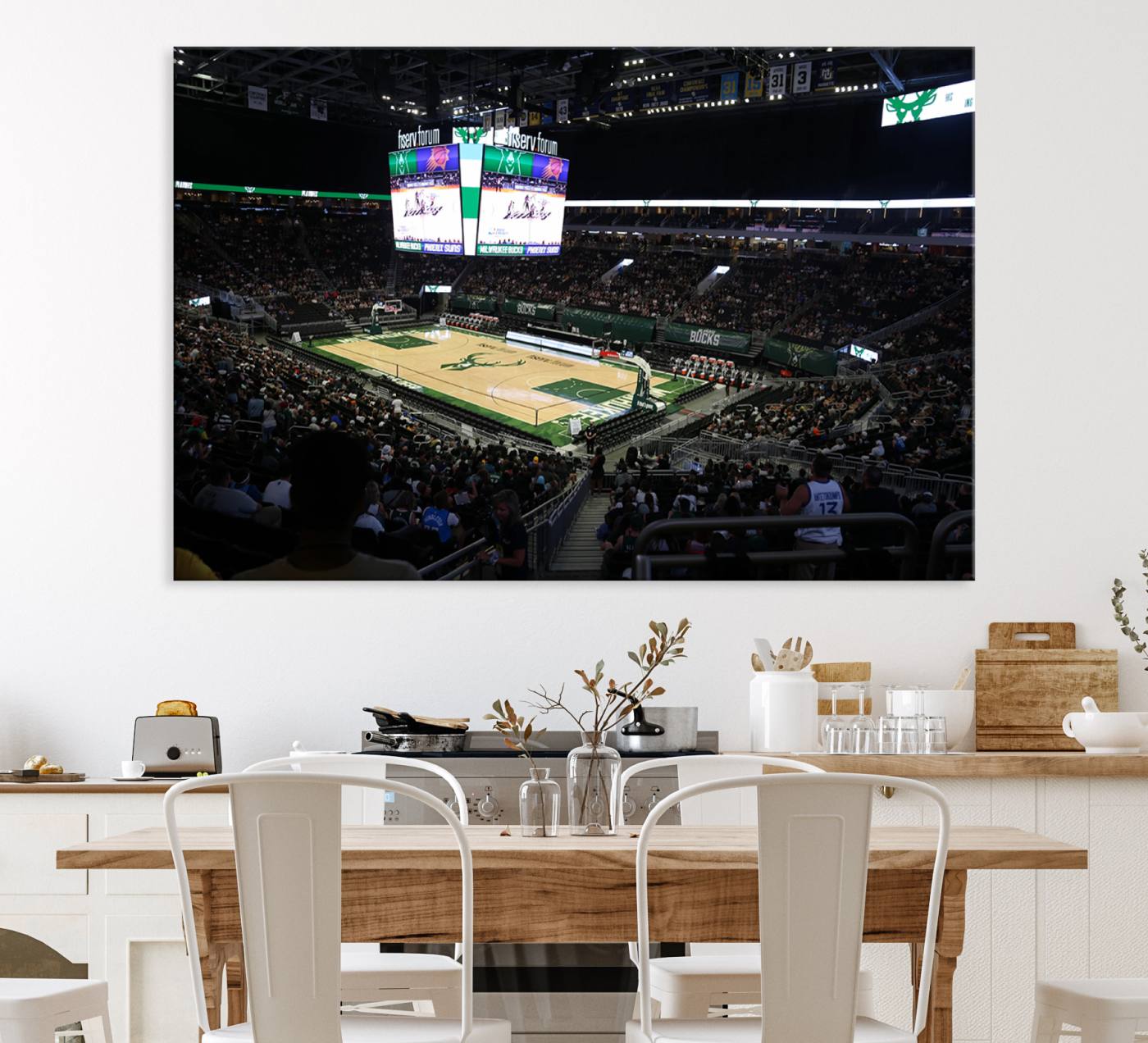 69882-MGV-CV-36X24-Milwaukee Bucks Basketball Print - Fiserv Forum Stadium Wall Art Canvas Print