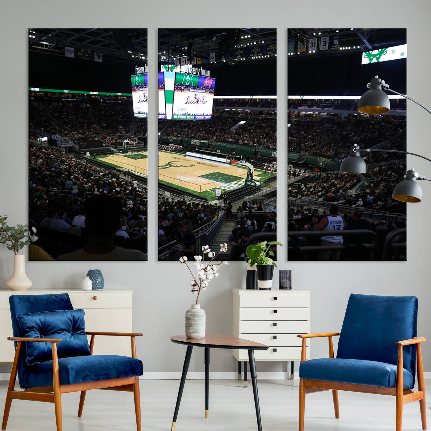 69882-MGV-CV-48X32-3P-Milwaukee Bucks Basketball Print - Fiserv Forum Stadium Wall Art Canvas Print
