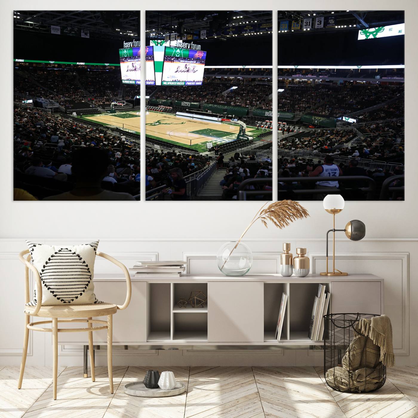 69882-MGV-CV-60X30-3P-Milwaukee Bucks Basketball Print - Fiserv Forum Stadium Wall Art Canvas Print