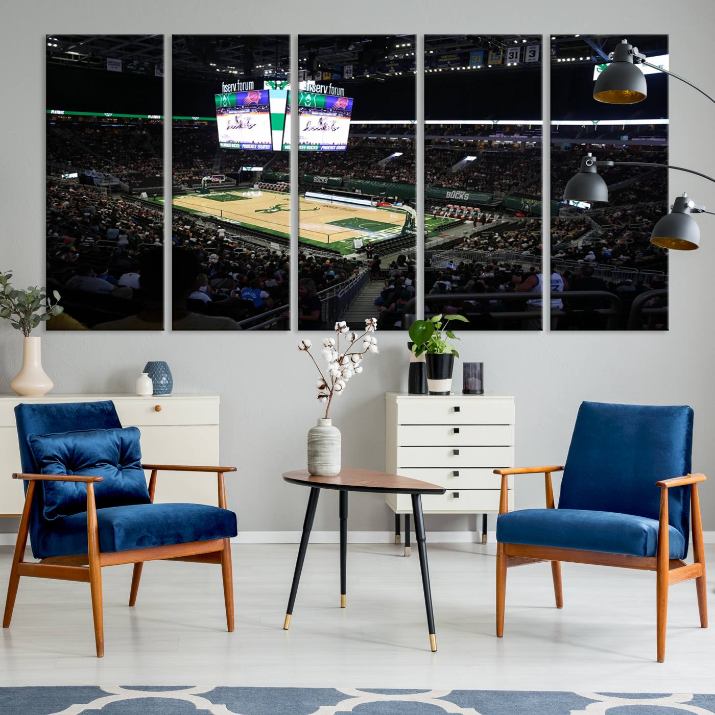 69882-MGV-CV-60X31-5P-Milwaukee Bucks Basketball Print - Fiserv Forum Stadium Wall Art Canvas Print