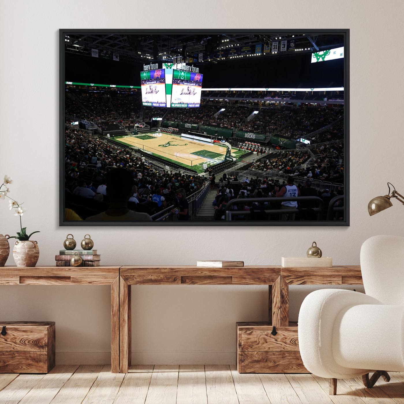 69882-MGV-FC-36X24_Black-Milwaukee Bucks Basketball Print - Fiserv Forum Stadium Wall Art Canvas Print