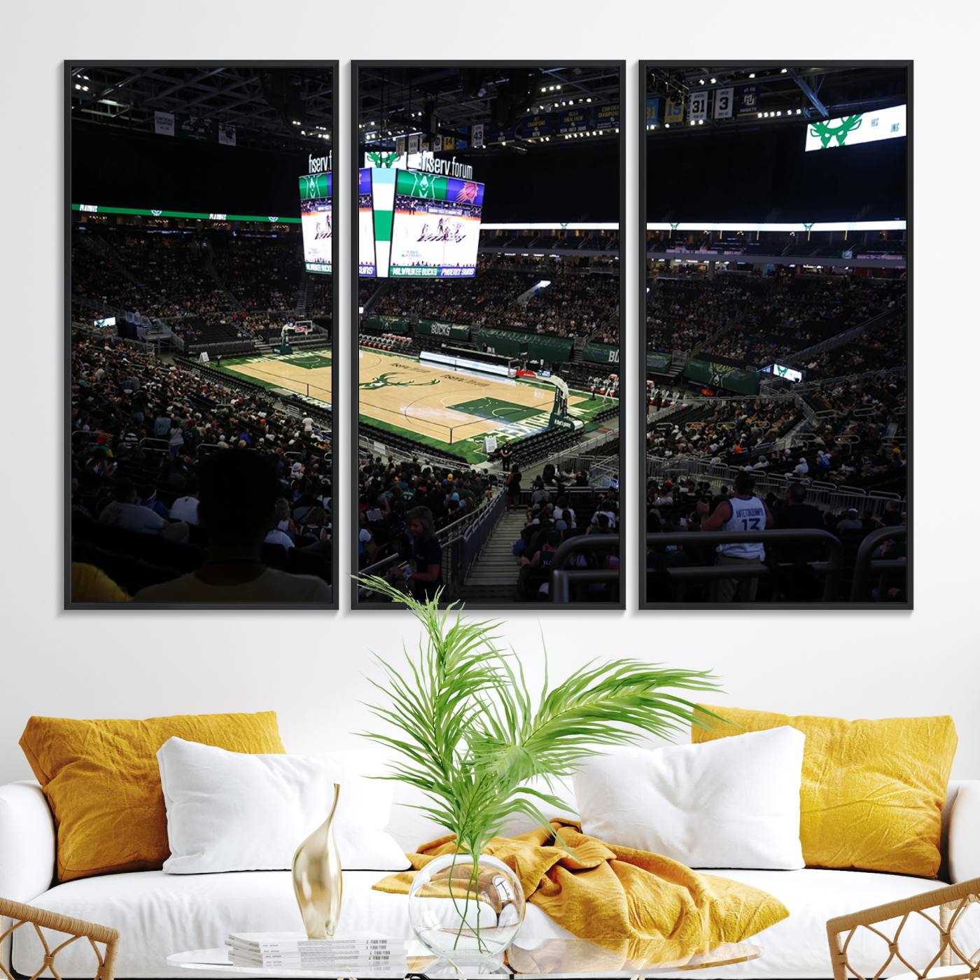 69882-MGV-FC-48X32-3P_Black-Milwaukee Bucks Basketball Print - Fiserv Forum Stadium Wall Art Canvas Print