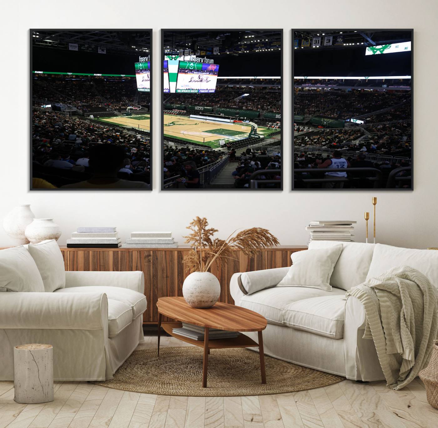 69882-MGV-FC-60X30-3P_Black-Milwaukee Bucks Basketball Print - Fiserv Forum Stadium Wall Art Canvas Print