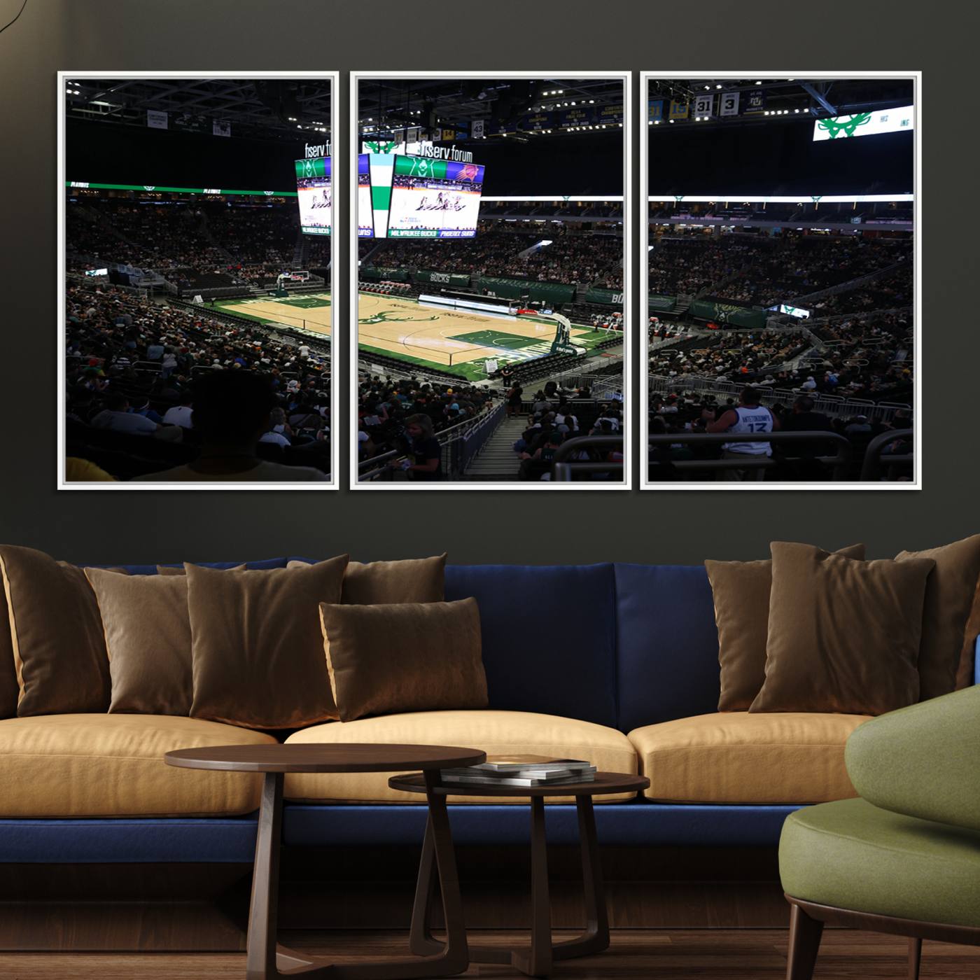 69882-MGV-FC-60X30-3P_White-Milwaukee Bucks Basketball Print - Fiserv Forum Stadium Wall Art Canvas Print