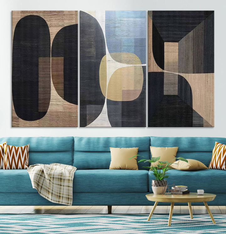 Minimalist 3 Panel Abstract Brown Wabi Sabi Wall Art Canvas Print