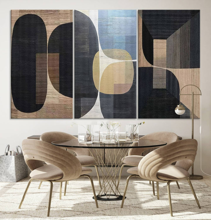 Minimalist 3 Panel Abstract Brown Wabi Sabi Wall Art Canvas Print