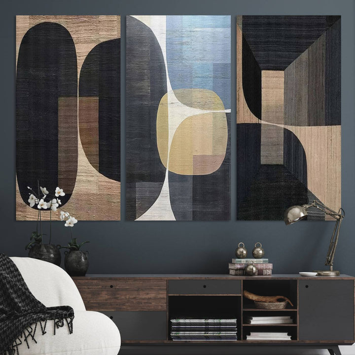 Minimalist 3 Panel Abstract Brown Wabi Sabi Wall Art Canvas Print